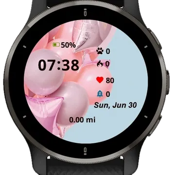 Pink Birthday Balloons Garmin watch face preview