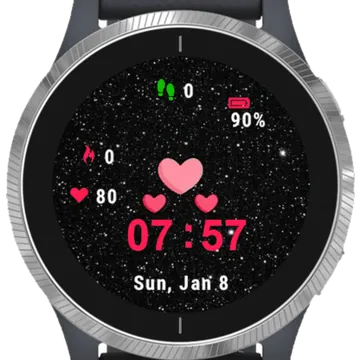 Pink Heart Night Garmin watch face preview