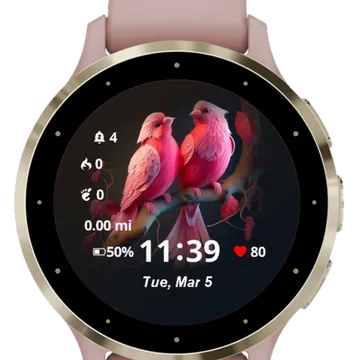 Pink Lovely Birds Garmin watch face preview