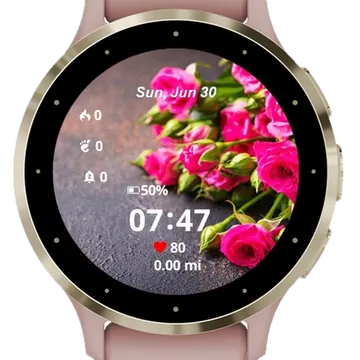 Pink Roses Brown Background Garmin watch face preview