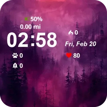 Pink Sunset Trees Fog Garmin watch face preview