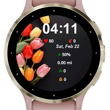 Portrait Tulips Garmin watch face preview