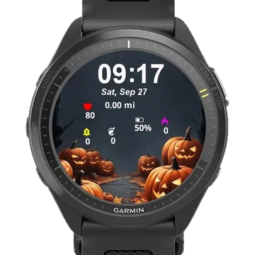 Pumpkin Corner on a Dark Garmin watch face preview