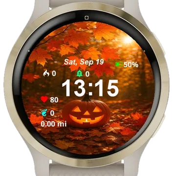 Pumpkin Face Carved Surrounded Garmin watch face preview