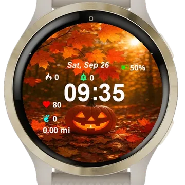 Pumpkin Sun Shining Through Garmin watch face preview