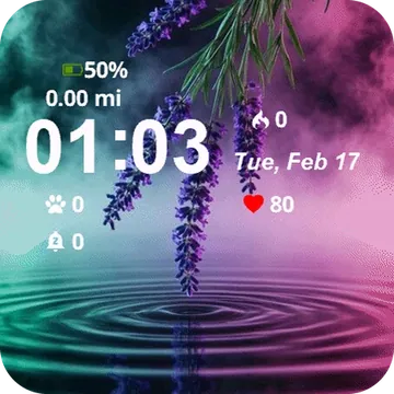 Purple Flower Floating Water Garmin watch face preview