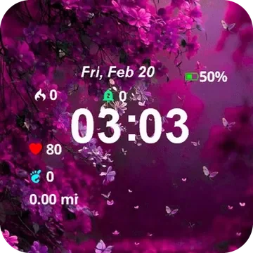 Purple Flowers Butterflies Garmin watch face preview