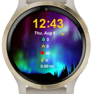 Purple Green Aurora Lights Garmin watch face preview