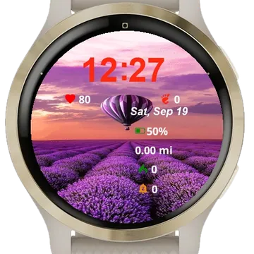 Purple Hot Air Balloon Flying Garmin watch face preview