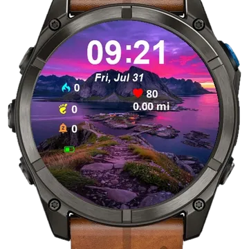 Purple Pink Sunset Over Small Fishing Garmin watch face preview