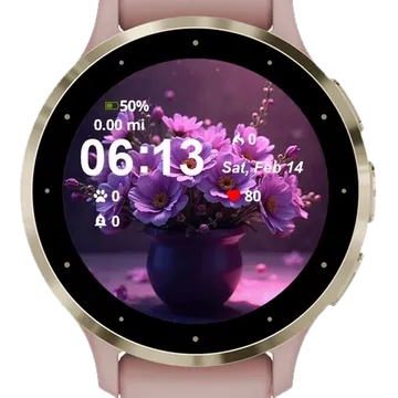 Purple Vase Filled Flowers Garmin watch face preview