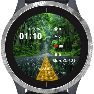 Rainy Pathway in the Green Wilderness Garmin watch face preview