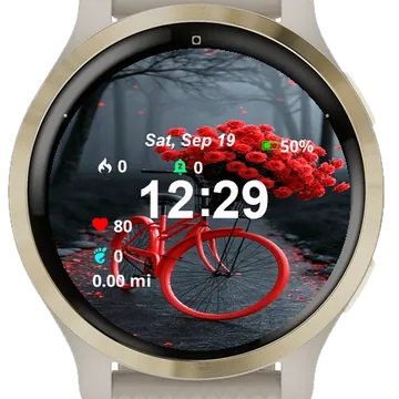 Red Bicycle Flowers Basket Garmin watch face preview