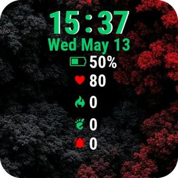 Red Black Trees Garmin watch face preview