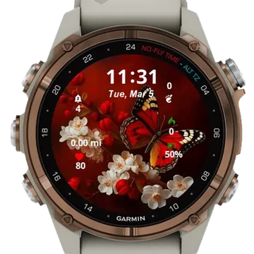 Red Butterfly and Flowers Garmin watch face preview