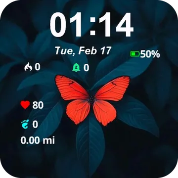 Red Butterfly Green Leaf Garmin watch face preview