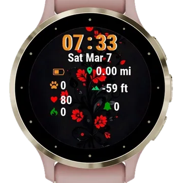 Red Flowers Black Garmin watch face preview