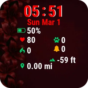 Red Flowers Dark Garmin watch face preview