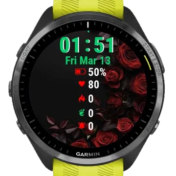 Red Flowers Roses Black Garmin watch face preview