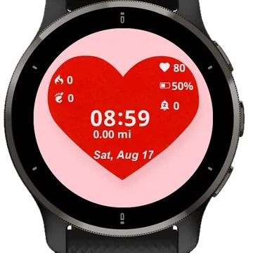 Red heart paper hand Garmin watch face preview