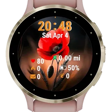 Red Poppy Flower Garmin watch face preview