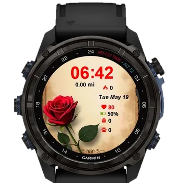 Red Rose Vintage Paper Garmin watch face preview