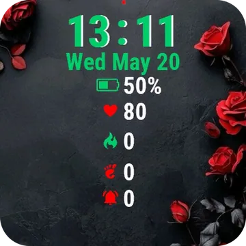 Red Roses Black 2 Garmin watch face preview