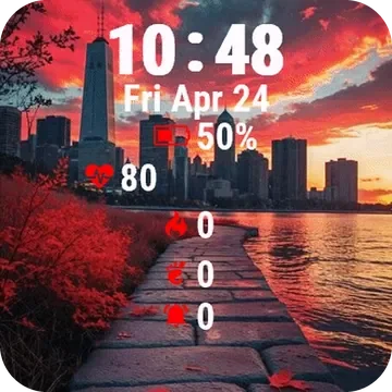 Red Sunset Over City Garmin watch face preview