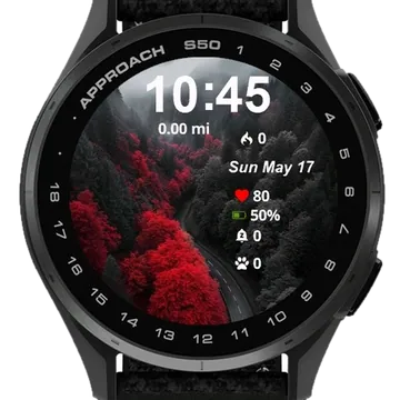 Red Trees Mountains Garmin watch face preview