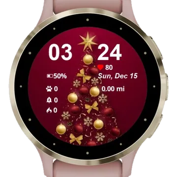 Red Winter Christmas Tree Garmin watch face preview