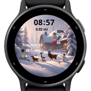 Reindeer and Snowman Garmin watch face preview