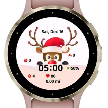 Reindeer In Santa Hat Garmin watch face preview