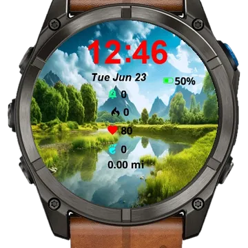 River Mountains Green Grass Garmin watch face preview