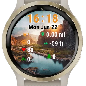 River Mountains Sunset Garmin watch face preview