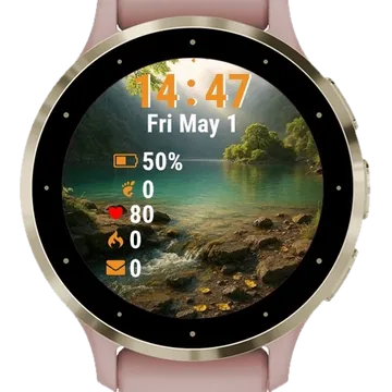 River Mountains Tree Rocks Garmin watch face preview