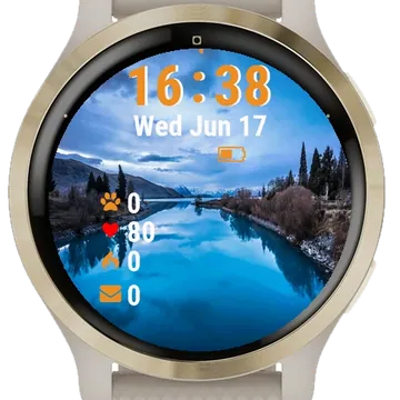 River Mountains Under Cloudy Sky Garmin watch face preview
