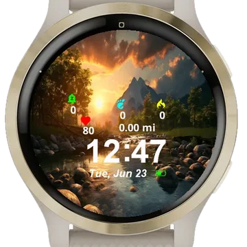 River Rocks Trees Background Garmin watch face preview