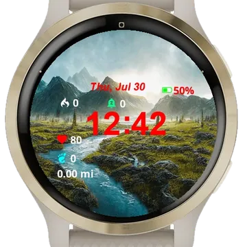 River Running Through Lush Green Garmin watch face preview