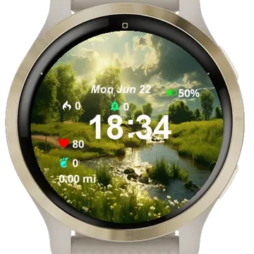 River Running Through Lush Green Garmin watch face preview