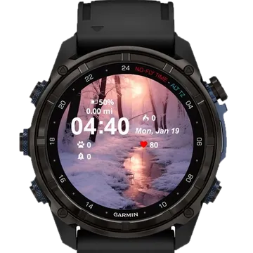 River Snow Trees Ice Garmin watch face preview