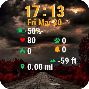 Road Cloudy Sky Trees Garmin watch face preview
