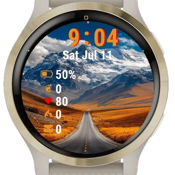 Road Going Through Field Mountain Garmin watch face preview