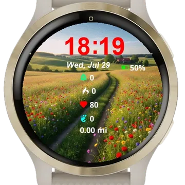 Road Going Through Field Wildflowers Garmin watch face preview