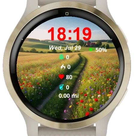 Road Going Through Field Wildflowers Garmin watch face preview