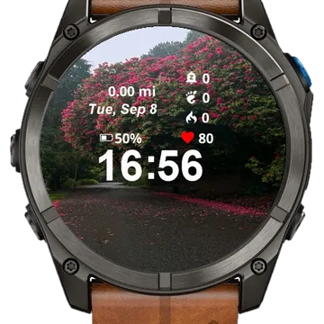Road Pink Flowers Leaves Garmin watch face preview