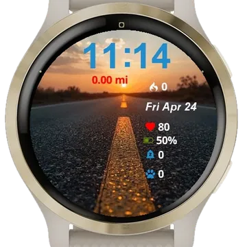 Road Sun Setting Distance Garmin watch face preview