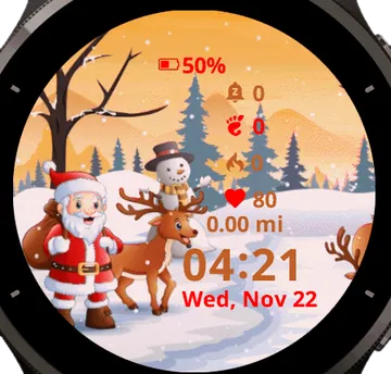 Santa and two Deer Garmin watch face preview