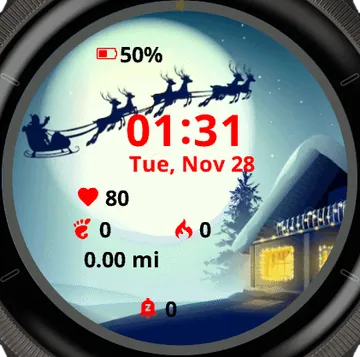 Santa Claus and reindeer flying Garmin watch face preview
