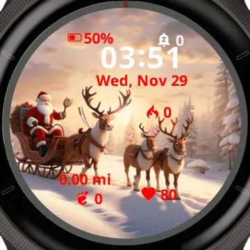 Santa drive reindeers to town Garmin watch face preview