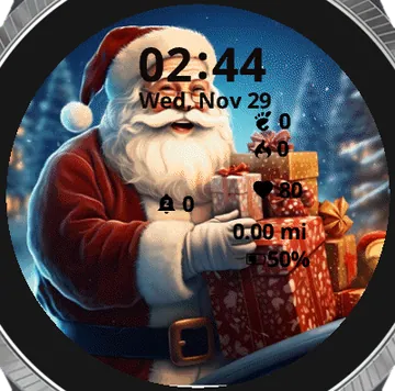 Santa holding presents Garmin watch face preview
